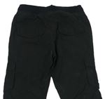 Černé plátěné podšité kalhoty s nápisem a úpletovým pasem zn. Y.F.K.