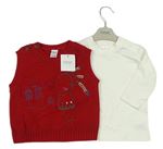 2set - Červená svetrová vesta s indiánem + bílé triko zn. Next