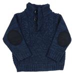 Tmavomodro-modrý melírovaný vzorovaný pletený svetr Rebel