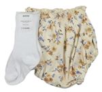 2set - Vanilkové kalhotky pod šaty s kytičkami + bílé ponožky 