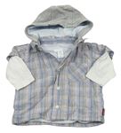 Světlemodro-béžovo-bílá kostkovaná podšitá košile s teplákovou kapucí H&M