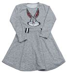 Šedé melírované úpletové šaty s Bugs Bunnym s flitry 