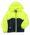 Neonově žluto-tmavomodrá šusťáková jarní bunda s kapucí Tu