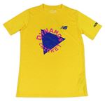 Žluto-modré sportovní funkční tričko s nápisem New Balance
