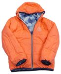 Neonově oranžová/modrá vzorovaná šusťáková zimní funkční bunda s kapucí s kapucí 