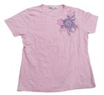 Růžové tričko s kytičkami s kamínky 