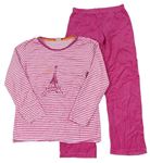 Růžové pruhované sametové pyžamo s Eifelovkou 