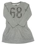Šedé melírované teplákové šaty s číslem z flitrů Esprit