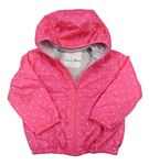 Neonově růžová šusťáková jarní bunda s puntíky a kapucí 