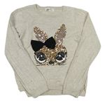 Béžový melírovaný svetr s králíkem z flitrů H&M