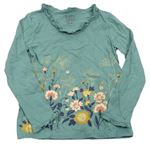 Zeleno-modré květované triko s volánky C&A