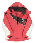 Růžovo-tmavošedo-bílá šusťáková zimní lyžařská bunda s odepínací kapucí TechTex