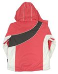 Růžovo-tmavošedo-bílá šusťáková zimní lyžařská bunda s odepínací kapucí zn. TechTex