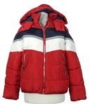 Dámská červeno-bílo-tmavomodrá šusťáková zimní bunda s kapucí New Look