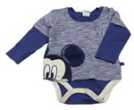 Tmavomodré melírované triko s Mickey mousem a všitým body Disney