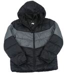 Černo-tmavošedá šusťáková zateplená bunda s kapucí Primark