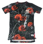 Černé vzorované sportovní tričko s růžemi Sonneti
