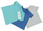 3x tričko - tyrkysové + modré + šedé F&F