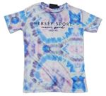 Bílo-modro-světlerůžové batikované tričko s nápisem Hersey 