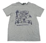 Šedé melírované tričko s nápisem a hůlkou - Harry Potter Primark