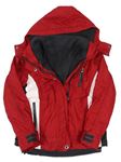 3v1 - Červeno-bílo-tmavošedá celoroční bunda s kapucí + fleecová mikina 