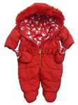 Červená šusťáková zimní bunda s Minnie a kapucí + rukavice George