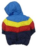 Tmavomodro-modrá šusťáková zimní bunda s proužky a kapucí zn. Primark
