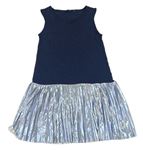 Tmavomodro-modré šaty s plisovanou třpytivou sukní Tom Tailor