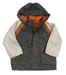 Khaki-světlebéžovo-tmavooranžová šusťáková jarní bunda s kapucí Mothercare