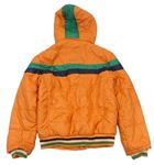 Oranžová šusťáková zateplená bunda s pruhy a kapucí 