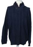 Pánský tmavomodrý vzorovaný svetr s košilovým límečkem 