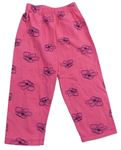 Neonově růžové pyžamové kalhoty s kytičkami 
