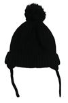 Černá žebrovaná pletená čepice s bambulí Zara 
