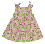 Růžovo-zelené květované plátěné šaty s želvičkami 