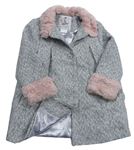 Bílo-šedý melírovaný třpytivý podšitý kabát s kožešinou F&F