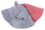 2x Růžový mušelínový klobouk + Modro-bílá pruhovaná kšiltovka s kočičkou F&F