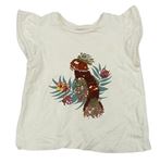 Krémové tričko s papouškem s překlápěcími flitry C&A