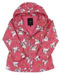 Růžová šusťáková jarní bunda s jednorožci a kapucí Name it