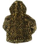 Béžovo-černá chlupatá zateplená bunda s leopardím vzorem a kapucí zn. GAP 
