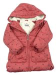Tmavorůžová šusťáková zimní puntíkovaná bunda s kapucí F&F