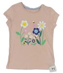 Růžové tričko s květy a včelami Mothercare