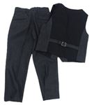 2set - Černo-šedá vzorovaná vlněná společenská vesta + kalhoty zn. M&S