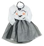 Kostým - 2set - Bílo-černé šaty s tylovou sukní a duchem + čelenka