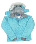 Tyrkysová funkční šusťáková zimní bunda s kytičkami a odepínací kapucí Trespass