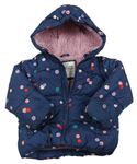 Tmavomodro-barevná puntíkatá prošívaná šusťáková zimní bunda s kapucí M&S
