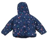 Tmavomodro-barevná puntíkatá prošívaná šusťáková zimní bunda s kapucí zn. M&S