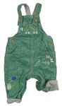 Zelené manšestrové laclové podšité kalhoty se zvířátky Mothercare