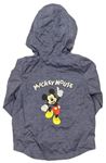 Modrá melírovaná šusťáková jarní bunda s Mickeym a kapucí zn. Disney