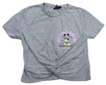 Šedé melírované crop tričko s Mickeym a uzlem Primark