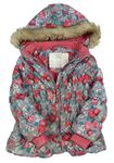 Šedá květovaná šusťáková zimní bunda s kapucí Infinity Kids